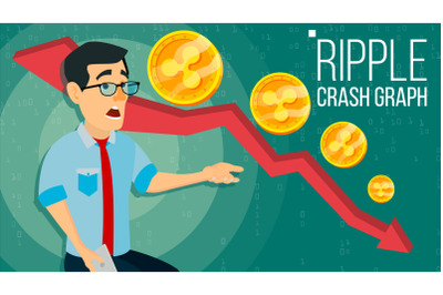 Ripple Crash Graph Vector. Surprised Investor. Negative Growth Exchange Trading. Collapse Of Crypto Currency. Ripple Crypto Currency Market Concept. Annoyance, Panic. Flat Cartoon Illustration