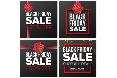 Black Friday Sale Banner Set Vector. Cartoon Business Brochure Illustration. Template Design For Black Friday Sale Brochure&2C; Poster&2C; Discount Offer Advertising.