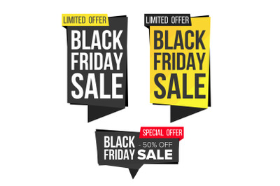 Black Friday Sale Banner Set Vector. Discount Banners. Friday Sale Banner Tag. Black Price Tag Labels. Isolated Illustration