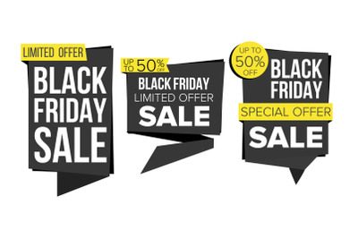 Black Friday Sale Banner Collection Vector. Website Stickers&2C; Black Web Page Design. Friday Advertising Element. Shopping Backgrounds. Isolated Illustration