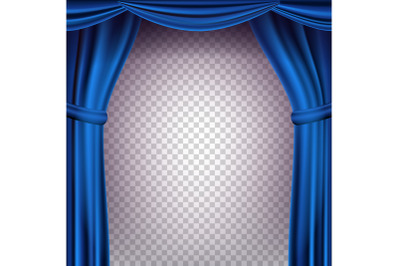 Blue Theater Curtain Vector. Transparent Background. Banner For Concert&2C; Party&2C; Theater&2C; Dance Template. Realistic Illustration