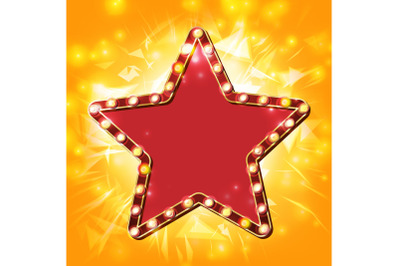 Star Frame Vector. Golden Star Shape With Lights. Award Ceremony, Event Concept. Shine Lamp. Event Illustration