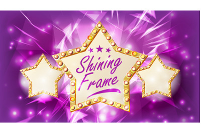 Star Frame Vector. Three Golden Star Shape With Lights. Rays. Award Ceremony&2C; Event Concept. Shine Lamp. Event Illustration