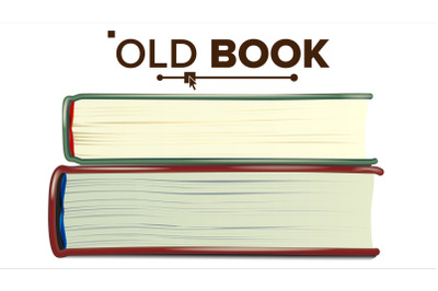 Closed Old Book Set Vector. Education, Literature Textbook. Isolated Illustration