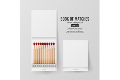 Book Of Matches Vector. Top View Closed Opened Blank. Empty Mock Up. Realistic Illustration