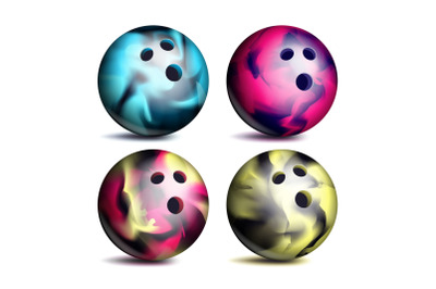 Realistic Bowling Ball Set Vector. Classic Round Ball. Different Views. Sport Game Symbol. Isolated Illustration