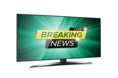 Breaking News Live Background Vector. Green TV Screen. Business Banner Design Template. Isolated On White Illustration