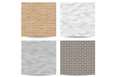 Brick Wall Seamless Pattern Set. Vector Illustration. Gray, White, Orange Color. Design Element. Background Texture