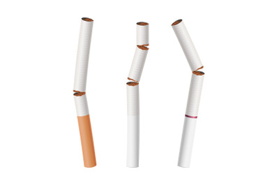 Broken Cigarettes Set Vector. Smoking Kills