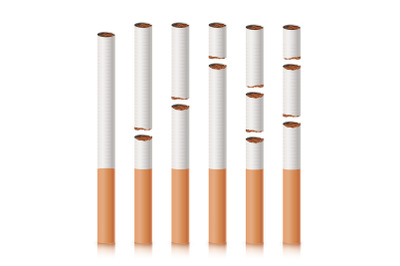 Broken Cigarettes Set Vector. Smoking Kills. Quit Smoking Concept. World No Tobacco Day. Realistic Close-up Illustration. Isolated