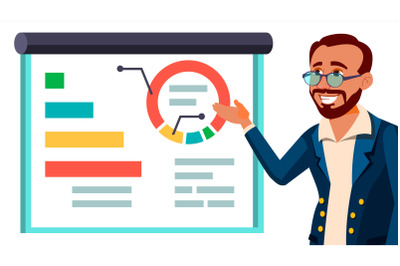 Broker Male Vector. Successful Stock-market Broker. Dynamics Of Financial Growth. Graphs, Indexes. Confident. Standing. Stock Exchange. Flat Cartoon Illustration