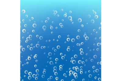 Water With Bubbles On Blue Ocean Background. Clear Soapy Shiny. Vector Illustration