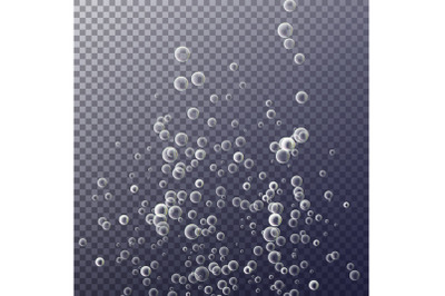 Bubbles In Water On Transparent Background. Ocean Deep. Circle And Liquid, Light Design. Clear Soapy Shiny. Vector Illustration