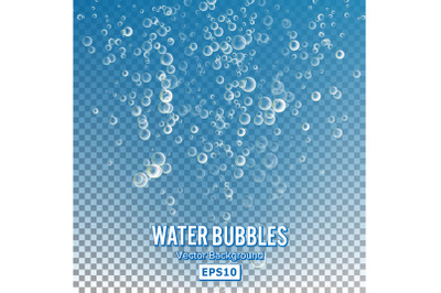 Bubbles In Water On Transparent Background. Glossy Realistic Bubble And Translucent Aqua Bubble Illustration