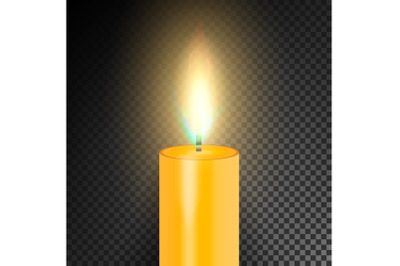 Realistic Burning Dinner Candle. Transparency Grid. Special Effect. Vector illustration