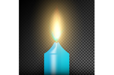 Realistic Burning Dinner Candle. Transparency Grid. Special Effect. Vector illustration