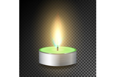 Burning 3D Realistic Dinner Candles. Dark Transparent Background