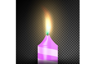 Burning 3D Realistic Dinner Candles. Dark Transparent Background