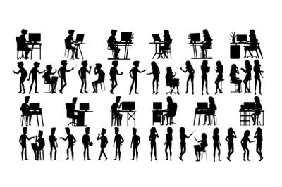 Business People Silhouette Set Vector. Man, Woman. Group Outline. Person Shape. Professional Team. Formal Suit. Businessman Profile. Casual Female. Partnership Work. Teamwork Success. Illustration