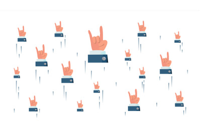 Rock N Roll Hand Sign Vector. Flying Businessman Hands. Social Media Cool Rock Symbols Networking Concept. Isolated Illustration