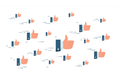 Thumbs Up Cloud Vector. Flying Businessman Hands. Social Media Like Symbols Networking Concept. Isolated Illustration