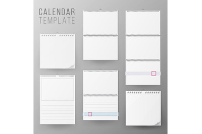 Calendar Template Set Vector. Realistic