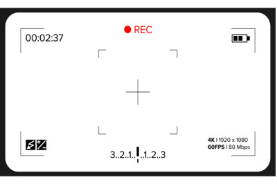 Camera Viewfinder Vector. Exposure And Video Camera Settings. Template