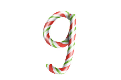 Letter G Vector. 3D Realistic Candy Cane Alphabet Symbol In Christmas Colours. New Year Letter Textured With Red, White. Typography Template. Striped Craft Isolated Object. Xmas Art Illustration