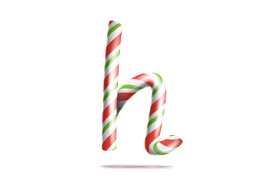 Letter H Vector. 3D Realistic Candy Cane Alphabet Symbol In Christmas Colours. New Year Letter Textured With Red, White. Typography Template. Striped Craft Isolated Object. Xmas Art Illustration