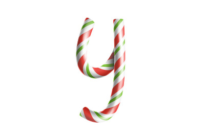 Letter Y Vector. 3D Realistic Candy Cane Alphabet Symbol In Christmas Colours. New Year Letter Textured With Red, White. Typography Template. Striped Craft Isolated Object. Xmas Art Illustration