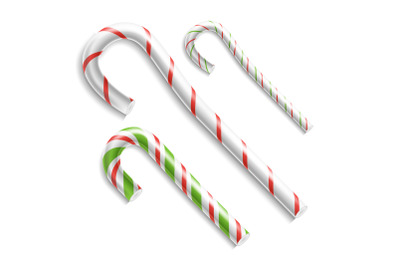 Candy Cane Vector. Christmas Candy Cane. Realistic Set Isolated. Top View. Xmas Banner And New Year Design Concept Illustration