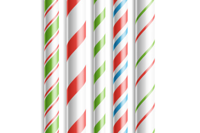 Christmas Candy Cane Vector. Horizontal Seamless Pattern Isolated On White. Good For Christmas Card And New Year Design. Realistic Illustration