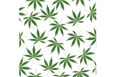 Cannabis Background. Marijuana Ganja Weed Hemp Leafs Seamless Vector Pattern.