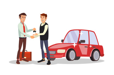 Car Dealer Man Vector. Automobile Sales Agent. Selling Or Rent A Car. New Machine. Flat Business Cartoon Illustration