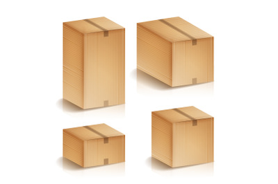 Realistic Cardboard Boxes Set Isolated Vector Illustration. Cardboard Shipping Delivery Boxes Set.