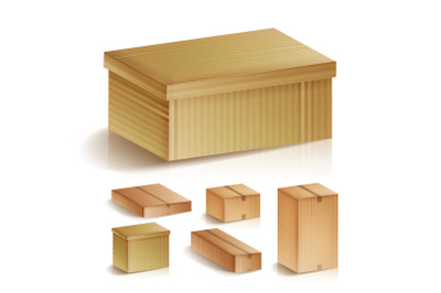 Realistic Cardboard Boxes Set Isolated Vector Illustration. Retail, Logistics, Delivery, Storage Concept.