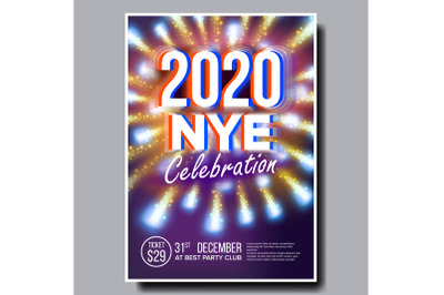 2020 Christmas Party Flyer Poster Vector. Happy New Year. Holiday Invitation. Christmas Disco Light. Design Illustration