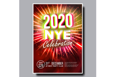 2020 Christmas Party Flyer Poster Vector. Happy New Year. Holiday Invitation. Christmas Disco Light. Design Illustration