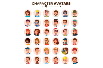 People Avatars Set Vector. Face, Emotions. Default Character Avatar Placeholder. Flat, Cartoon, Comic Art Flat Isolated Illustration