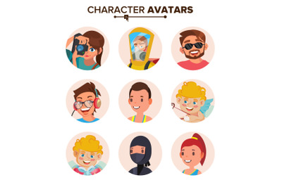 Character People Avatar Set Vector. Face, Emotions. Default Avatar Placeholder Collection. Cartoon, Comic Art Flat Isolated Illustration