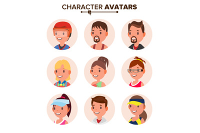 Character People Avatar Set Vector. Face. Default Avatar Placeholder. Cartoon, Comic Art Flat Isolated Illustration