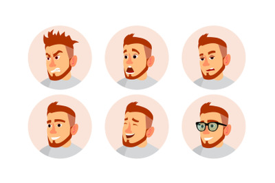 Character Business People Avatar Vector. Man Face, Emotions Set. Creative Default Avatar Placeholder. Cartoon, Comic Art Flat Isolated Illustration