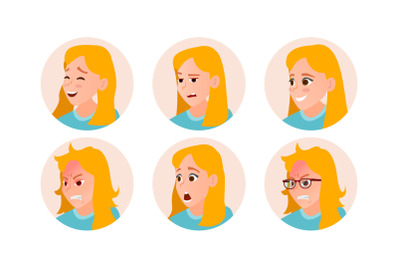 Business Woman Avatar Vector. Woman Face, Emotions Set. Female Creative Default Avatar Placeholder. Modern Girl. Cartoon, Comic Art Flat Isolated Illustration