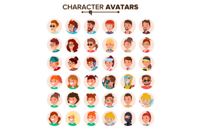 People Avatars Set Vector. Default Character Avatar Placeholder. Face, Emotions. Flat, Cartoon, Comic Art Flat Isolated Illustration