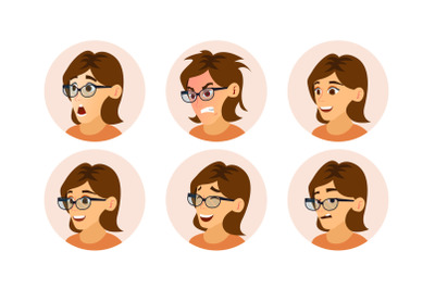 Business Woman Avatar Vector. Woman Face, Emotions Set. Clerk Girl. Female Creative Default Avatar Placeholder. Modern Business Girl. Cartoon, Comic Art Flat Isolated Illustration