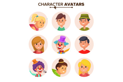 People Characters Avatars Set Vector. Color Placeholder. Cartoon Flat Isolated Illustration