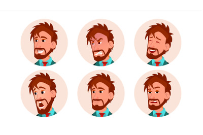 Man Avatar People Vector. Icon Placeholder. European Person Shilouette. Various Emotions. Scared, Aggressive. User Portrait. Flat Character Illustration