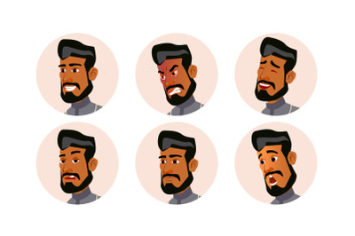 Arab Man Avatar People Vector. Ghutra. Islamic. Icon Placeholder. Person Shilouette. Various Emotions. Scared, Aggressive. User Portrait. Flat Character Illustration