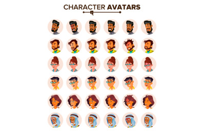 People Avatar Set Vector. Man, Woman. Circle Pictogram. Expressive Picture. Human Emotions. Stylish Image. Icon Placeholder. Casual Workman. Flat Cartoon Character Illustration