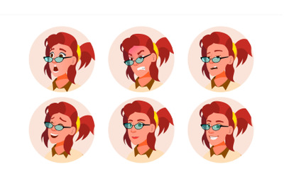 Avatar Woman Vector. Comic Emotions. Beautiful Female. Various Head. Communication. Isolated Cartoon Character Illustration